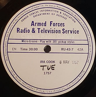 Ira Cook radio transcription disc